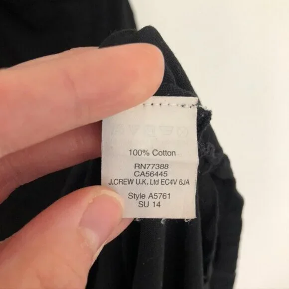 J. CREW Sleeveless Pocket Dress Solid Black V-Neck 100% Cotton Midi Tank Dress - Picture 9 of 12